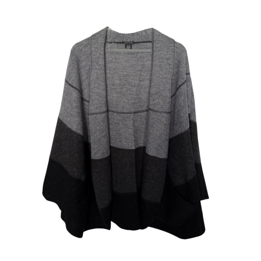 Katie Todd 100% Wool Color Block Open Front Cape Shawl